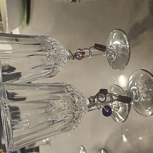 Vintage Pier 1 Etched Crystal with stem wrapped Silver and Stones Wine Glasses